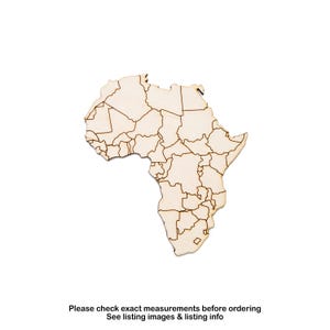 Sagoma in legno dettagliata dell'Africa - Taglio laser, forma artigianale non rifinita - Diverse dimensioni