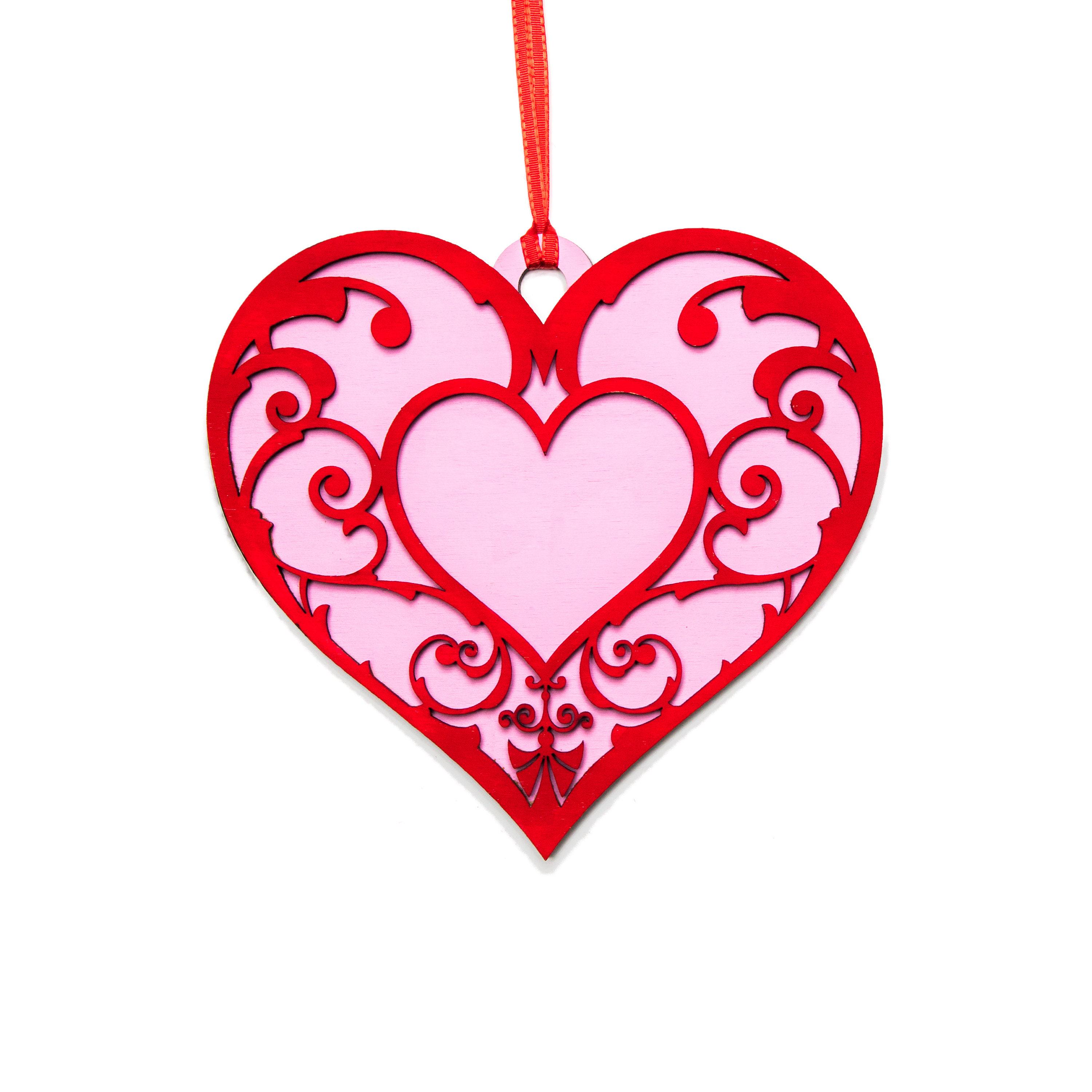 Decorazioni Porta A Forma Di Cuore In Legno Per San Valentino, Set 12 Pezzi Rossi E Rosa Con Corda