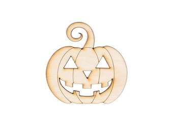 Calabaza de Halloween clásica de madera recortada - Forma artesanal sin acabado cortada con láser - Varios tamaños