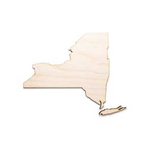 Estado de Nova York - Recorte de madeira em branco - Decoração do estado de origem - Estados individuais dos EUA - Vários tamanhos - Conjunto de duas peças - Artesanato faça você mesmo - Artesanato e decoração para viagens