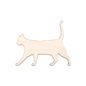 Gato andando - recorte de madeira em branco - decoração de madeira com tema de gato - gatos em formas de madeira em movimento - vários tamanhos - artesanato faça você mesmo - decoração para amantes de gatos - formato de placa de gato - gatinho