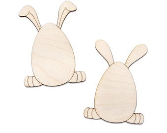 Egg With Bunny Ears Wood Cutout - Laser Cut Unfinished Craft Shape - Multiple Sizes