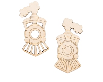 Steam Train Front View Detailed Wood Cutout - Laser Cut Unfinished Craft Shape - Multiple Sizes