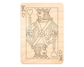 KIng of Hearts Card Wood Cutout - Laser Cut Unfinished Craft Shape - Multiple Sizes