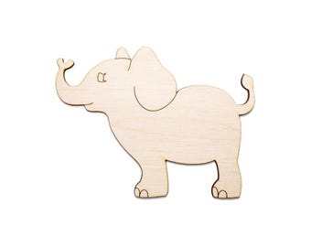 Baby Elephant Standing Wood Cutout - Laser Cut Unfinished Craft Shape - Multiple Sizes