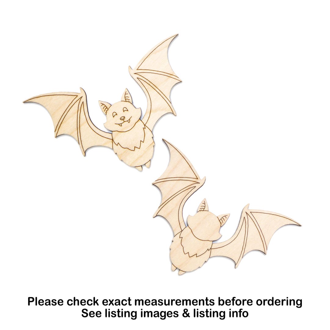 Cute Flying Bat Detailed Wood Cutout - Laser Cut Unfinished Craft Shape ...