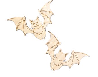 Cute Flying Bat Detailed Wood Cutout - Laser Cut Unfinished Craft Shape - Multiple Sizes
