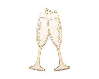 Bubbly Champagne Glasses Wood Cutout - Laser Cut Unfinished Craft Shape - Multiple Sizes