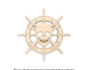 Skull Ship Wheel Wood Cutout - Laser Cut Unfinished Craft Shape - Multiple Sizes