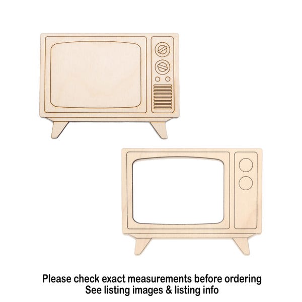 Retro TV With Feet Wood Cutout - Laser Cut Unfinished Craft Shape - Multiple Sizes