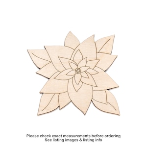 Fleur de poinsettia avec des feuilles en bois découpé-décor floral en bois-différentes tailles-bricolage à peindre-fleurs d'hiver-vacances-décor de fleurs de jardin