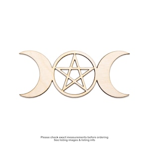 Triple Moon Pentagram-Blank Wood Cutout-Triple Moon Goddess-Various Sizes-Triple Moon Wood Decor-Wiccan Wood Decor-Witch Decor-Crescent Moon