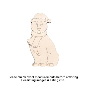 Polar Bear With Scarf and Hat Detailed Wood Cutout - Laser Cut Unfinished Craft Shape - Multiple Sizes