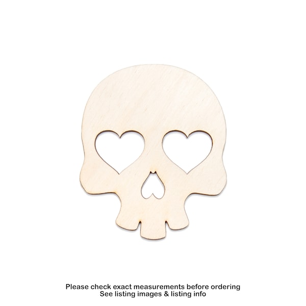 Cute Skull Heart Eyes-Wood Cutout-Cartoon Skull-Love Theme Decor-Rocker Valentine-Various Sizes-DIY Crafts-Skulls And Hearts-Unfinished Cuts
