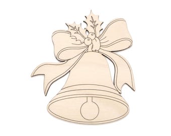 Vintage Holiday Bell Wood Cutout - Laser Cut Unfinished Craft Shape - Multiple Sizes