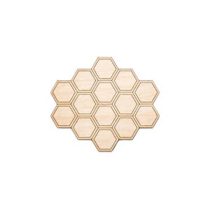 Nid d'abeille - Découpe en bois - Gravure au trait solide - Décoration sur le thème des abeilles - Différentes tailles - Accents de bois en nid d'abeille - Formes géométriques en bois - Forme hexagonale - Abeilles