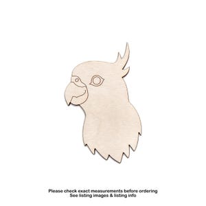 Cabeza de cacatúa - Recorte de madera - Decoración con temática de pájaros y loros - Varios tamaños - Manualidades de bricolaje - Madera sin terminar - Pájaros estilo dibujos animados - Perfiles de pájaros de madera