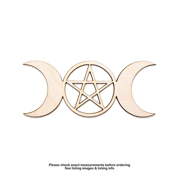 Triple Moon Pentagram-Blank Wood Cutout-Triple Moon Goddess-Various Sizes-Triple Moon Wood Decor-Wiccan Wood Decor-Witch Decor-Crescent Moon