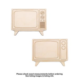 Recorte de madera con detalle de televisor retro con patas - Decoración de estilo vintage - Electrónica de madera retro - Varios tamaños - Manualidades de bricolaje - Madera sin terminar - Recortes con detalles para el hogar