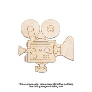 Movie Film Camera Wood Cutout - Laser Cut Unfinished Craft Shape - Multiple Sizes