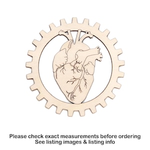 Anatomical Heart Gear Wood Cutout Realistic Heart Gears-SteamPunk Gears-Laser Cut-Various Sizes-Steampunk Accessories-Mechanical Wood Decor