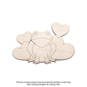 Groda med hjärtan i trä - laserskuren ofärdig hantverksform - flera storlekar