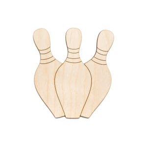 Bowling Pins Wood Cutout-Detail-Bowling Theme Decor-Unfinished Wood Decor-Various Sizes-DIY Crafts-Sports And Gaming Decor-Three Pins-Bowl