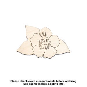 Tropical Flower With Leaves Wood Cutout-Detail-Hibiscus Flower-Island Decor-Various Sizes-DIY Crafts-Unfinished Wood-Tropical Theme Decor