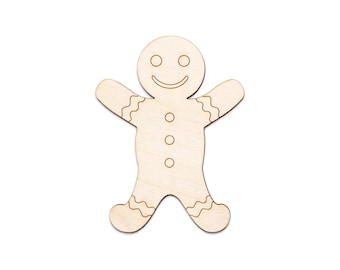 Gingerbread Man Detailed Wood Cutout - Laser Cut Unfinished Craft Shape - Multiple Sizes