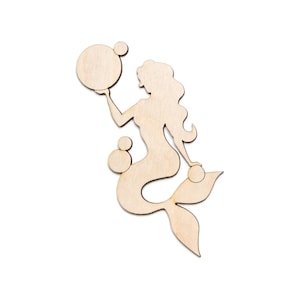 Meerjungfrau sitzend mit Blasen Holzausschnitt - Laser geschnittene unfertige Handwerksform - mehrere Größen