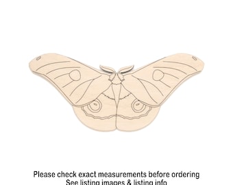 Emperor Moth Detail Wood Cutout - Laser Cut Unfinished Craft Shape - Multiple Sizes