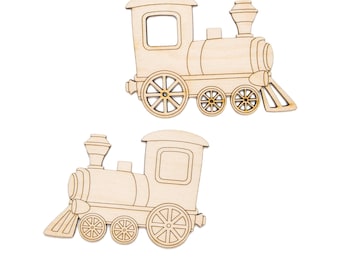 Train Detailed Wood Cutout - Laser Cut Unfinished Craft Shape - Multiple Sizes