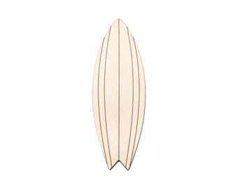 Surfboard Detailed Wood Cutout - Laser Cut Unfinished Craft Shape - Multiple Sizes