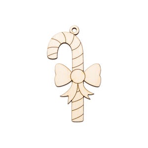 Candy Cane With Bow Ornament-Wood Cutout-Holiday Decor-Christmas Tree Decor-DIY Crafts-Various Sizes-Candy Theme Decor-Paintable Ornaments
