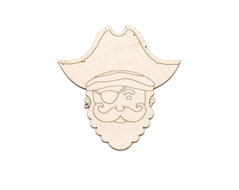 Pirate Man Head Wood Cutout - Laser Cut Unfinished Craft Shape - Multiple Sizes