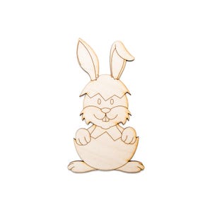 Bunny In Egg Shell Detailed Wood Cutout - Laser Cut Unfinished Craft Shape - Multiple Sizes