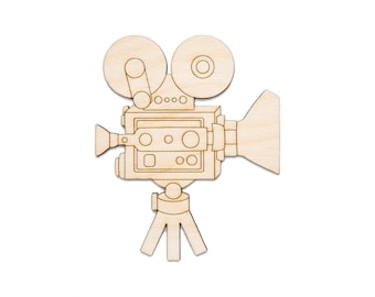 Movie Film Camera With Tri-Pod Detail Wood Cutout Filming Theme Wood Decor-Various Sizes-Unfinished Wood-Entertainment Decor-Reel Camera