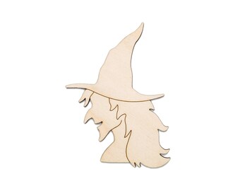 Witch Side Profile Detailed Wood Cutout - Laser Cut Unfinished Craft Shape - Multiple Sizes
