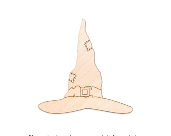 Old Witch Hat Detailed Wood Cutout - Laser Cut Unfinished Craft Shape - Multiple Sizes