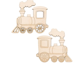 Steam Train Side View Detailed Wood Cutout - Laser Cut Unfinished Craft Shape - Multiple Sizes