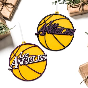Los Angeles Basketball Painted Wood Ornament-LA Theme Decor-Sports Player Theme-Los Angeles Gifts-Three Layer Piece-3D-Two Color Options