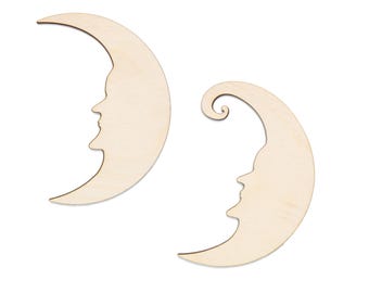 Crescent Moon Face Blank Wood Cutout - Laser Cut Unfinished Craft Shape - Multiple Sizes
