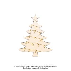Christmas Tree With Lights Detail Wood Cutout-Unfinished Wood-Holiday Festive Tree-Various Sizes-DIY Crafts-Paintable-Wreath Decor Cutouts
