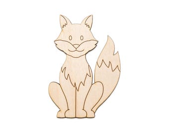 Cute Sitting Fox Wood Cutout - Laser Cut Unfinished Craft Shape - Multiple Sizes