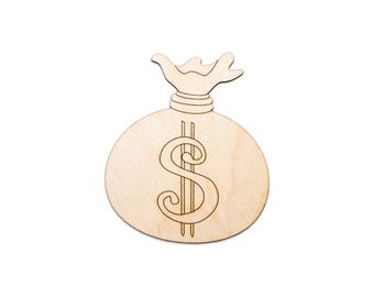 Money Bag Wood Cutout - Laser Cut Unfinished Craft Shape - Multiple Sizes