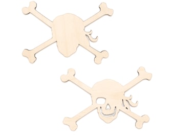 Pirate Skull And Crossbones Blank Wood Cutout - Laser Cut Unfinished Craft Shape - Multiple Sizes