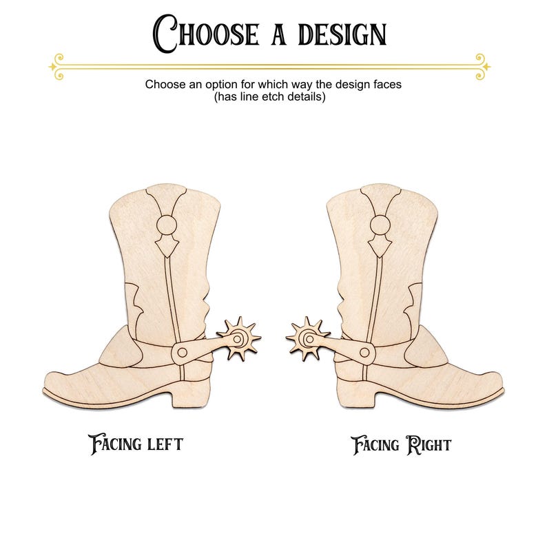 Cowboy Boot With Spur Detailed Wood Cutout - Laser Cut Unfinished Craft ...