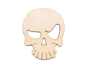 Cartoon Skull Wood Cutout - Laser Cut Unfinished Craft Shape - Multiple Sizes