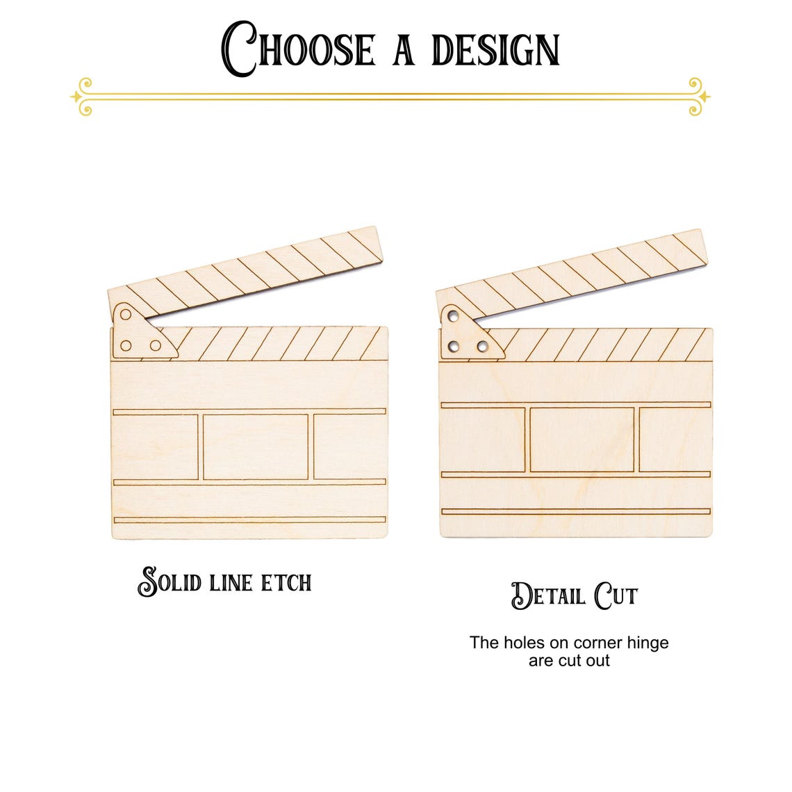 Film Clapper Board Detailed Wood Cutout - Laser Cut Unfinished Craft ...