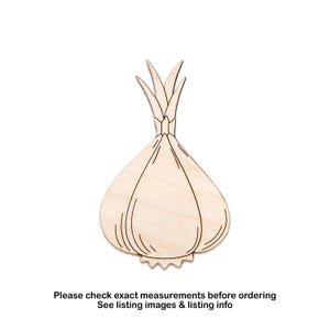 Bulbe d'ail avec détail de germes - Bois brut - Décoration de légumes - Décoration de cuisine - Différentes tailles - Découpes alimentaires à peindre - Aliments de cuisine